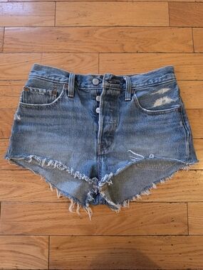 Levi's Distressed Light Blue High-Rise Denim Shorts